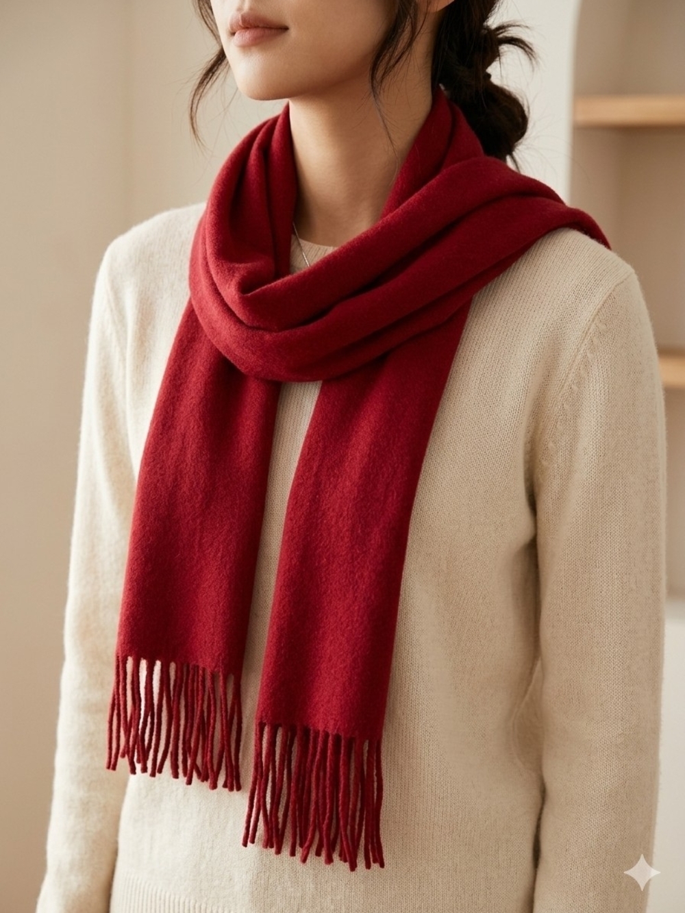 Cristina Chiti Luxurious Italian Classic Pure Wool Red Fringe Scarf Italy